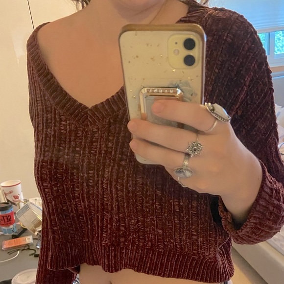 wild fable Sweaters - Red/Purple Oversized Crop Sweater